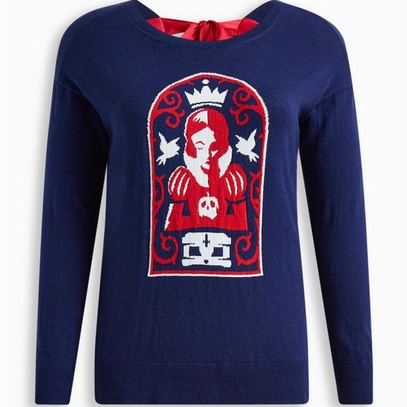 ❤️NWT VINTAGE TORRID SNOW WHITE CHIFFON TIE BOW DETAIL PULLOVER SWEATER DISNEY - Picture 8 of 11